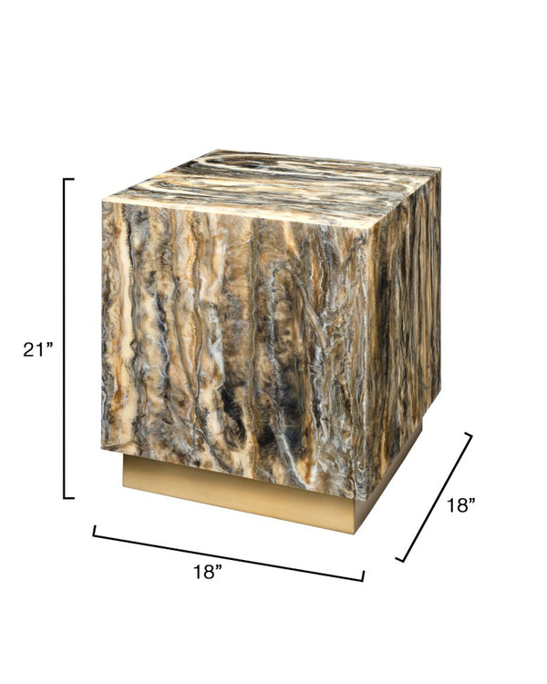 Jamie Young Co. Cube Dripped Resin Side Table With Marbled Brown Finish And Antique Brass Base, Handmade Accent Piece 21"H x 18"W x 18"D 20CUBE-STDR