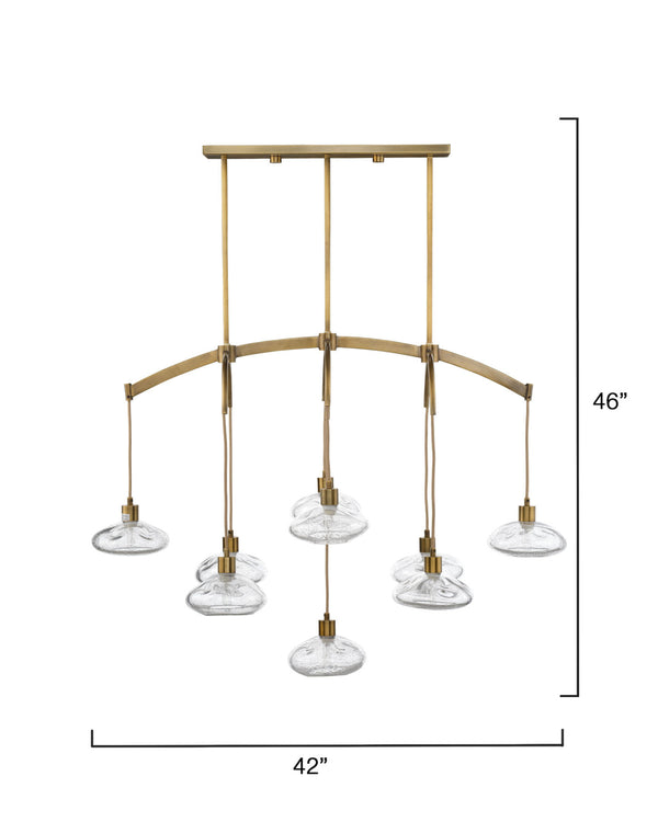 Jamie Young Co. Reservoir Antique Brass Chandelier With 9 Hand-Blown Seeded Glass Shades, Modern Sculptural Glow 5RESE-CHCL