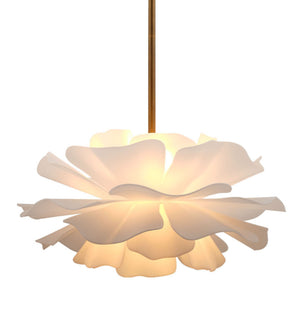 Jamie Young Co. Zinnia Frosted Acrylic Chandelier With Antiqued Brass Accents — Sculptural Petal Design, Dimmer Ready 18"H x 22"W x 22"D 5ZINN-CHSM