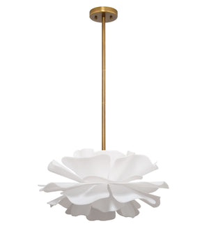 Jamie Young Co. Zinnia Frosted Acrylic Chandelier With Antiqued Brass Accents — Sculptural Petal Design, Dimmer Ready 18"H x 22"W x 22"D 5ZINN-CHSM