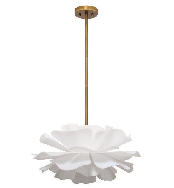 Jamie Young Co. Zinnia Frosted Acrylic Chandelier With Antiqued Brass Accents — Sculptural Petal Design, Dimmer Ready 18"H x 22"W x 22"D 5ZINN-CHSM