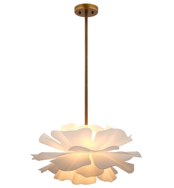 Jamie Young Co. Zinnia Frosted Acrylic Chandelier With Antiqued Brass Accents — Sculptural Petal Design, Dimmer Ready 18"H x 22"W x 22"D 5ZINN-CHSM