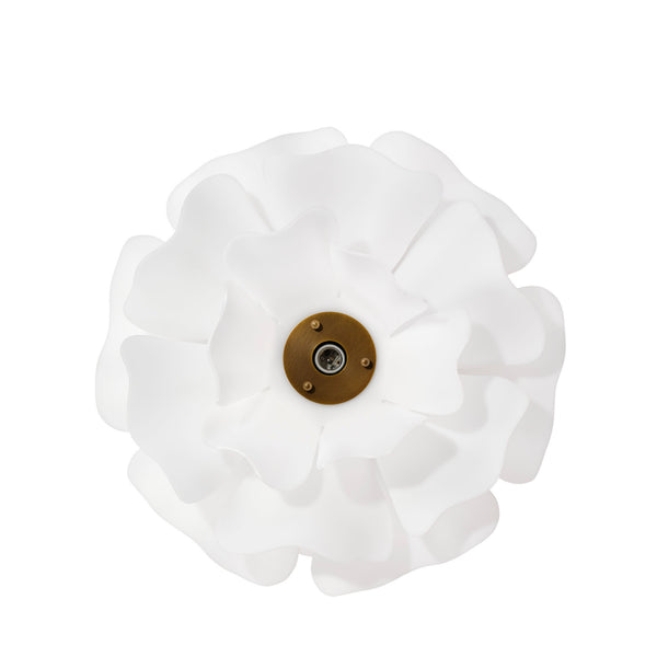 Jamie Young Co. Zinnia Frosted Acrylic Chandelier With Antiqued Brass Accents — Sculptural Petal Design, Dimmer Ready 18"H x 22"W x 22"D 5ZINN-CHSM