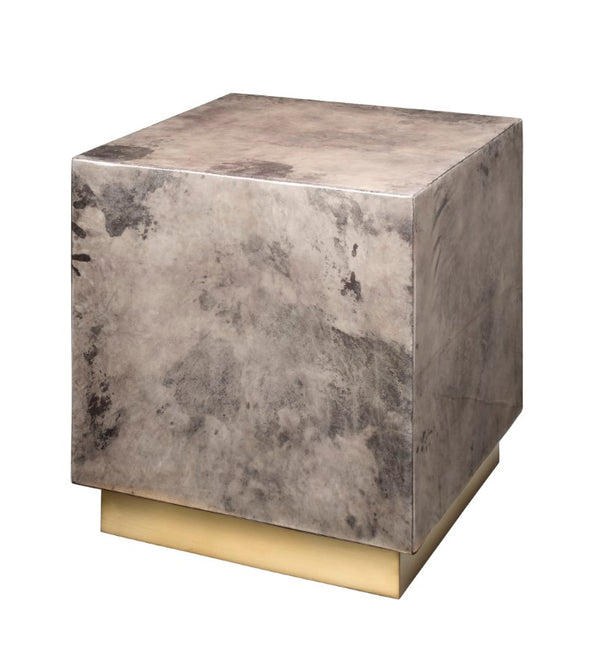 Jamie Young Co. Cube Vellum Side Table With Antique Brass Base, Multi-Tone Warm Grey Vellum, Luxe Accent Piece 21"H x 18"W x 18"D 20CUBE-STGV