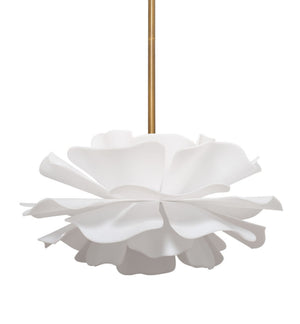 Jamie Young Co. Zinnia Frosted Acrylic Chandelier With Antiqued Brass Accents — Sculptural Petal Design, Dimmer Ready 18"H x 22"W x 22"D 5ZINN-CHSM