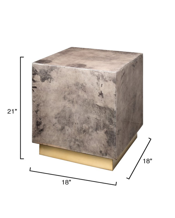 Jamie Young Co. Cube Vellum Side Table With Antique Brass Base, Multi-Tone Warm Grey Vellum, Luxe Accent Piece 21"H x 18"W x 18"D 20CUBE-STGV