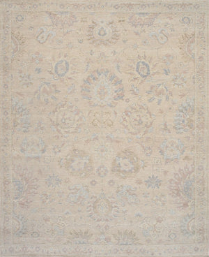 Pasargad Pasargad Hand-Knotted Oushak Wool Rug in Neutral Beige — Durable, Soft Pile with Subtle Geometric Motif 8' 2'' X 10' 0'' PAJ-410 8x10