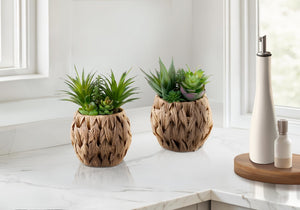 Monarch Specialties Artificial Succulent Set Of 2-Inches Woven Basket Planters — Realistic 9" Tabletop DéCor, Low-Maintenance, Eco-Friendly Warranty GREEN,BROWN I 9369