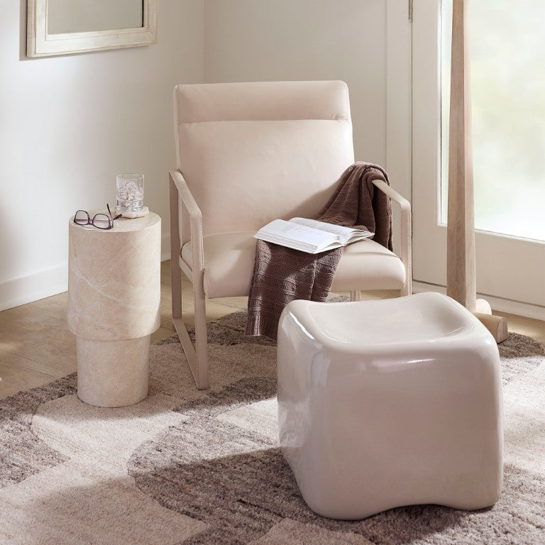 Jamie Young Co. Cushion Concrete Stool With Cream Glaze — Handcrafted Glass-Fiber Strength, Scooped Seat, Indoor/Outdoor 16"H x 20"W x 20"D 20CUSH-STLCR