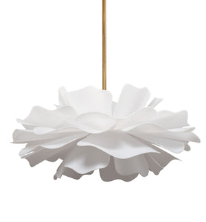 Jamie Young Co. Zinnia Frosted Acrylic Chandelier With Antiqued Brass Accents — Sculptural Petal Design, Dimmer Ready 25"H x 36"W x 36"D 5ZINN-CHLG