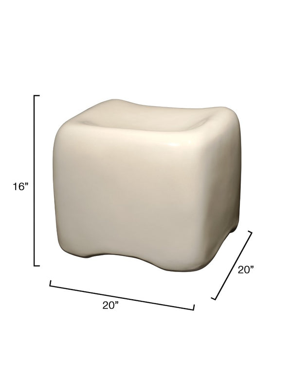 Jamie Young Co. Cushion Concrete Stool With Cream Glaze — Handcrafted Glass-Fiber Strength, Scooped Seat, Indoor/Outdoor 16"H x 20"W x 20"D 20CUSH-STLCR