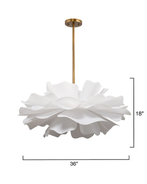 Jamie Young Co. Zinnia Frosted Acrylic Chandelier With Antiqued Brass Accents — Sculptural Petal Design, Dimmer Ready 25"H x 36"W x 36"D 5ZINN-CHLG