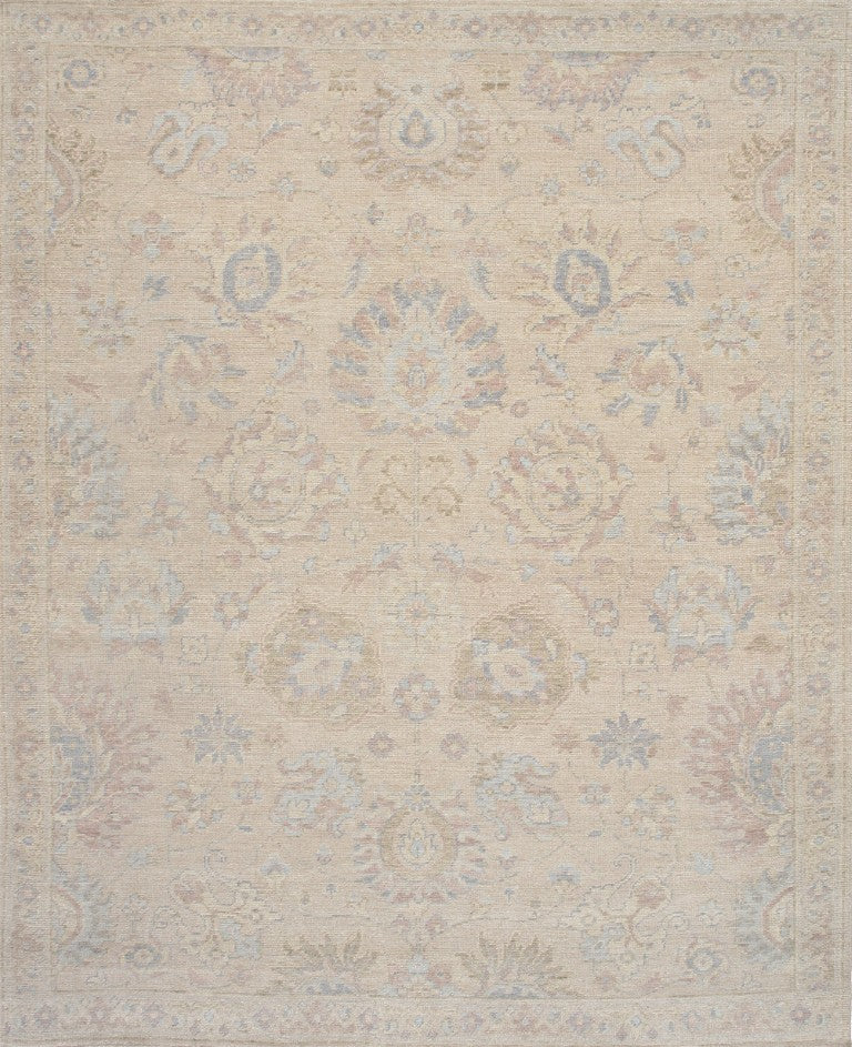 Pasargad Pasargad Hand-Knotted Oushak Wool Rug in Neutral Beige — Durable, Soft Pile with Subtle Geometric Motif 9' 0'' X 12' 1'' PAJ-410 9x12