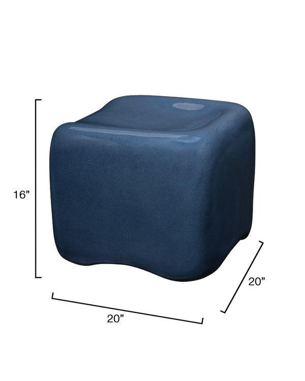 Jamie Young Co. Cushion Concrete Stool With Navy Glaze — Glass Fiber Reinforced, Scooped Seat, Durable Indoor/Outdoor Accent 16"H x 20"W x 20"D 20CUSH-STLNA