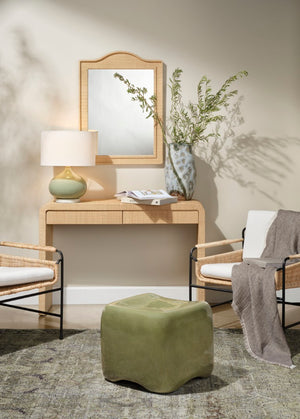 Jamie Young Co. Cushion Concrete Stool With Olive Green Glaze — Fiber-Reinforced, Scooped Seat, Stable Outdoor-Friendly Accent Piece 16"H x 20"W x 20"D 20CUSH-STLOL