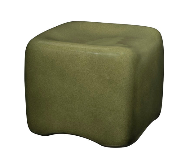 Jamie Young Co. Cushion Concrete Stool With Olive Green Glaze — Fiber-Reinforced, Scooped Seat, Stable Outdoor-Friendly Accent Piece 16"H x 20"W x 20"D 20CUSH-STLOL