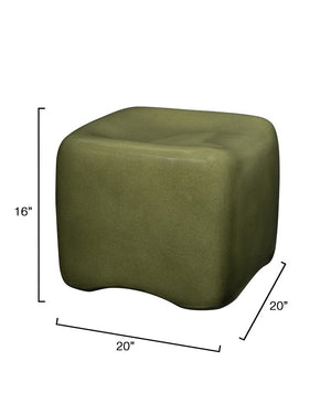 Jamie Young Co. Cushion Concrete Stool With Olive Green Glaze — Fiber-Reinforced, Scooped Seat, Stable Outdoor-Friendly Accent Piece 16"H x 20"W x 20"D 20CUSH-STLOL