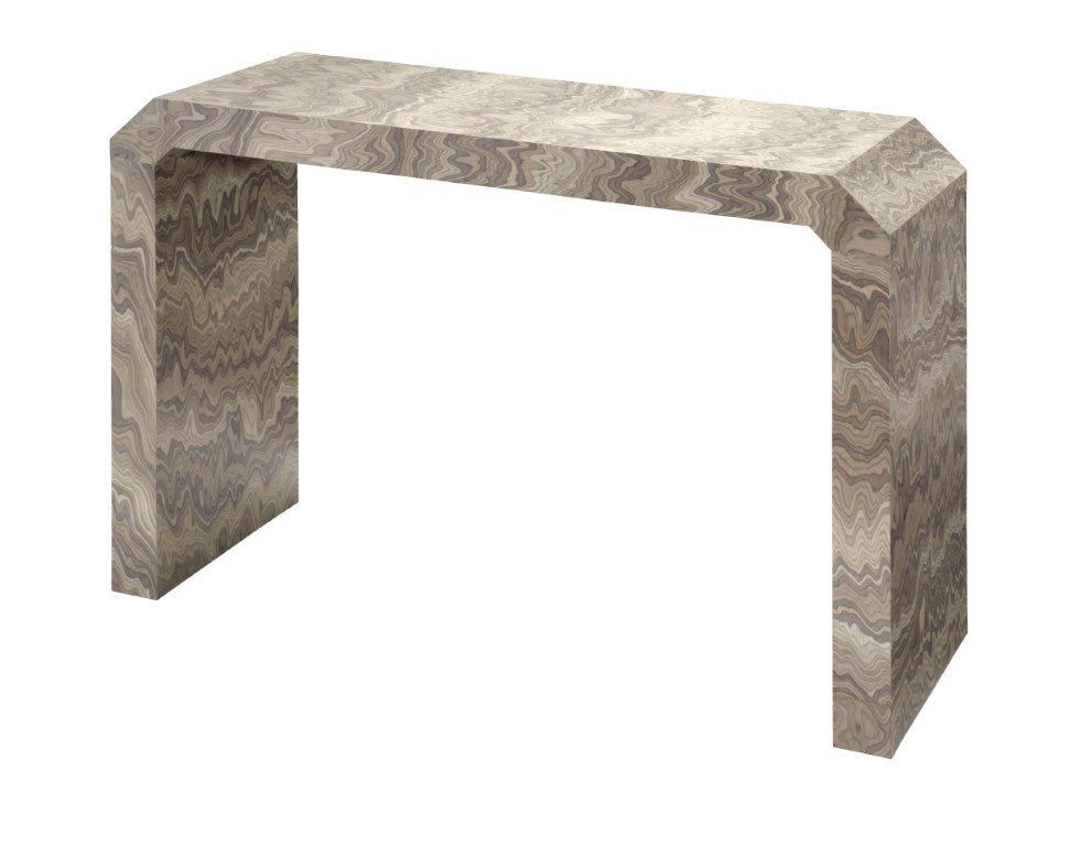 Jamie Young Co. Grounded Veneer Console Table With Arched Lines, Sand Grey Finish, Narrow Profile For Entryway Elegance 20GROU-COSA