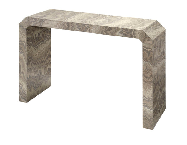 Jamie Young Co. Grounded Veneer Console Table With Arched Lines, Sand Grey Finish, Narrow Profile For Entryway Elegance 20GROU-COSA