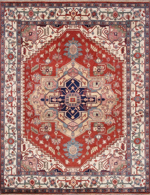 Pasargad Pasargad Serapi Hand-Knotted Wool Rug in Rust & Beige — Timeless, Durable, Soft Underfoot for Living Room Decor 8' 0'' X 10' 0'' PB-10B IVO 8X10