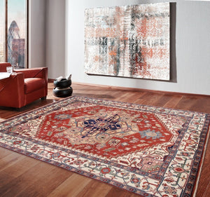 Pasargad Pasargad Serapi Hand-Knotted Wool Rug in Rust & Beige — Timeless, Durable, Soft Underfoot for Living Room Decor 8' 0'' X 10' 0'' PB-10B IVO 8X10