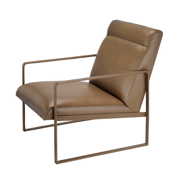 Jamie Young Co. Hemingway Leather Accent Chair With Hand-Forged Iron Frame, Full-Grain Comfort And Modern Elegance 32"H x 26.5"W x 27"D 20HEMI-CHTR