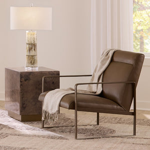 Jamie Young Co. Hemingway Leather Accent Chair With Hand-Forged Iron Frame, Full-Grain Comfort And Modern Elegance 32"H x 26.5"W x 27"D 20HEMI-CHTR