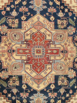Pasargad Pasargad Serapi Hand-Knotted Wool Area Rug in Navy and Rust — Timeless, Durable Vintage Charm 6' 1'' X  9' 0'' PB-10B NVY 6X9