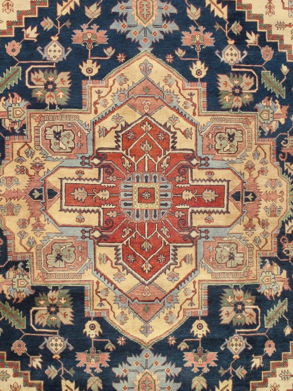 Pasargad Pasargad Serapi Hand-Knotted Wool Area Rug in Navy and Rust — Timeless, Durable Vintage Charm 6' 1'' X  9' 0'' PB-10B NVY 6X9