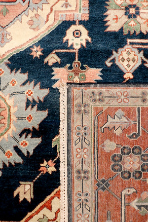 Pasargad Pasargad Serapi Hand-Knotted Wool Area Rug in Navy and Rust — Timeless, Durable Vintage Charm 6' 1'' X  9' 0'' PB-10B NVY 6X9