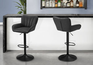 Monarch Specialties Barstool, Set Of 2 Swivel Adjustable Height Counter To Bar Seating With Padded Curved Backrest And Metal Frame BLACK I 2328
