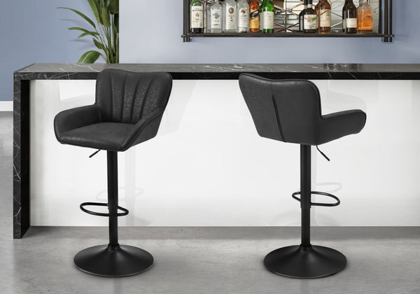 Monarch Specialties Barstool, Set Of 2 Swivel Adjustable Height Counter To Bar Seating With Padded Curved Backrest And Metal Frame BLACK I 2328
