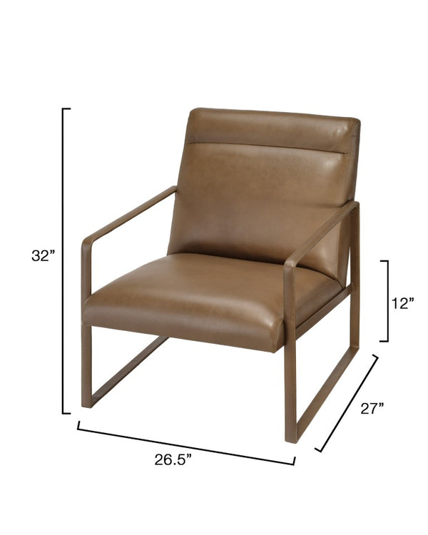 Jamie Young Co. Hemingway Leather Accent Chair With Hand-Forged Iron Frame, Full-Grain Comfort And Modern Elegance 32"H x 26.5"W x 27"D 20HEMI-CHTR