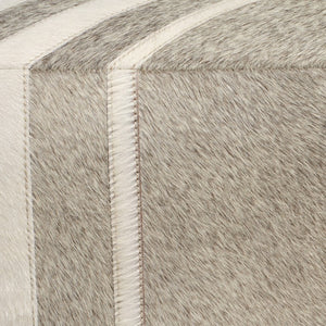 Jamie Young Co. Nantucket Hair-On-Hide Ottoman With White Stripe Accents — Versatile Grey Footrest & Extra Seating 20NANT-OTGR