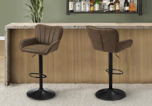 Monarch Specialties Barstool, Set Of 2 Swivel Adjustable Height Counter To Bar Seating With Padded Curved Backrest And Metal Frame BROWN,BLACK I 2329