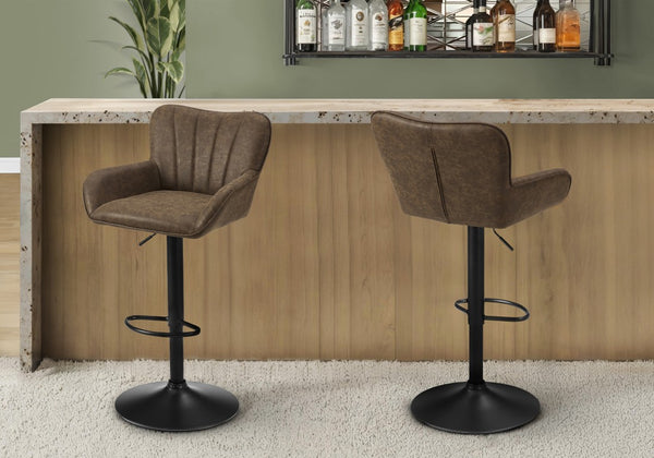 Monarch Specialties Barstool, Set Of 2 Swivel Adjustable Height Counter To Bar Seating With Padded Curved Backrest And Metal Frame BROWN,BLACK I 2329