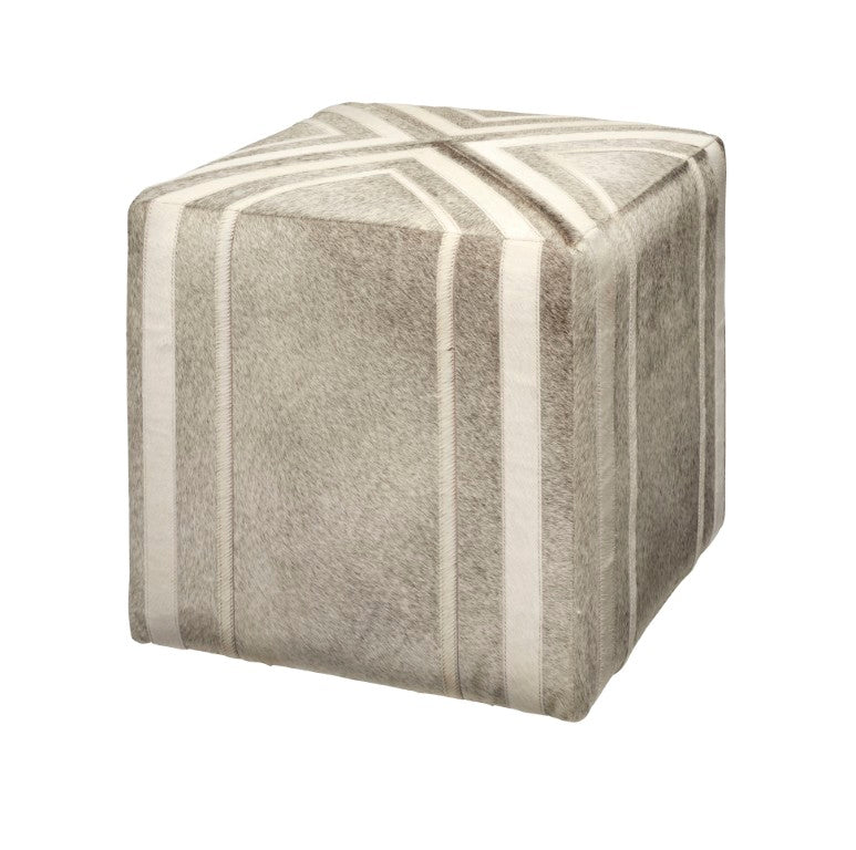 Jamie Young Co. Nantucket Hair-On-Hide Ottoman With White Stripe Accents — Versatile Grey Footrest & Extra Seating 20NANT-OTGR