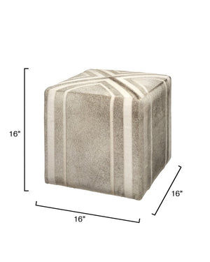 Jamie Young Co. Nantucket Hair-On-Hide Ottoman With White Stripe Accents — Versatile Grey Footrest & Extra Seating 20NANT-OTGR