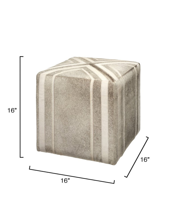 Jamie Young Co. Nantucket Hair-On-Hide Ottoman With White Stripe Accents — Versatile Grey Footrest & Extra Seating 20NANT-OTGR