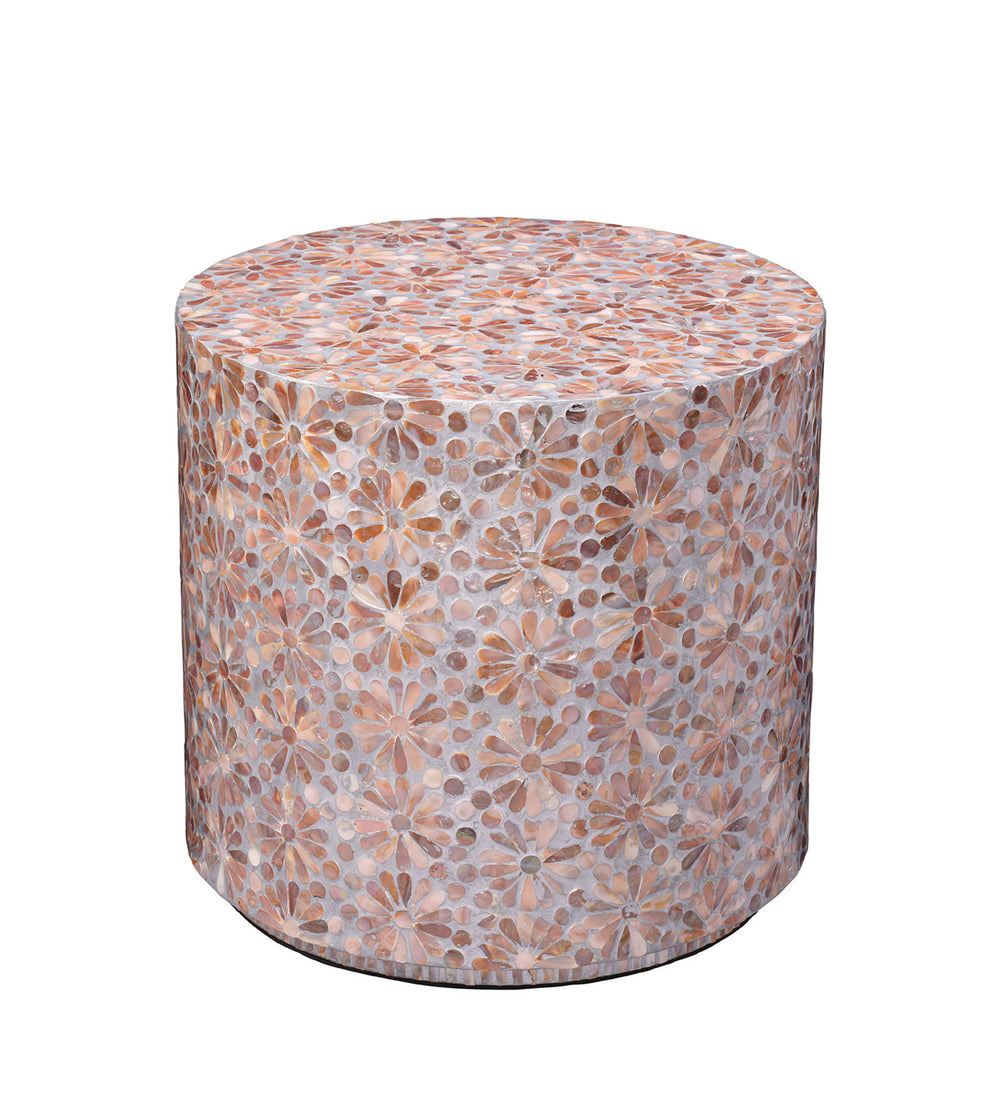 Jamie Young Co. Marigold Hand-Inlaid Mother-Of-Pearl Side Table In Blush Marigold Glow, Lacquered Coastal Glam Accent 20MARI-STMOP