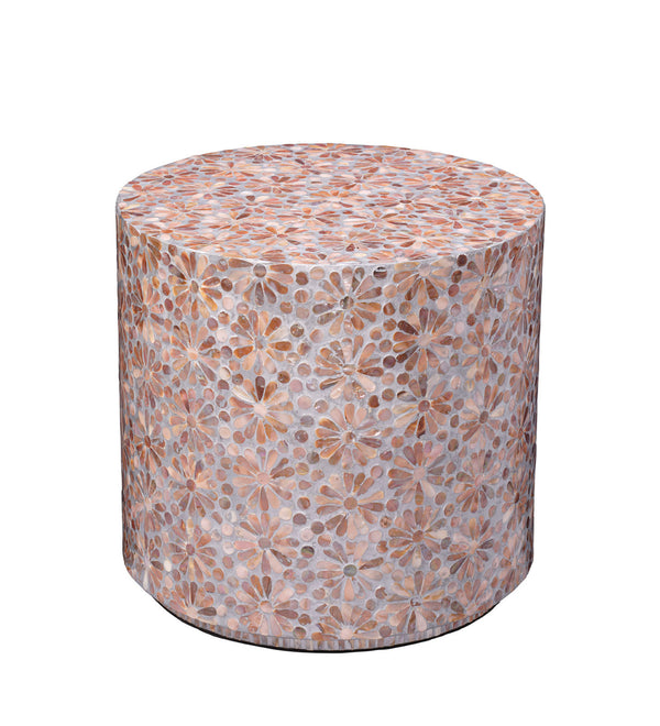 Jamie Young Co. Marigold Hand-Inlaid Mother-Of-Pearl Side Table In Blush Marigold Glow, Lacquered Coastal Glam Accent 20MARI-STMOP