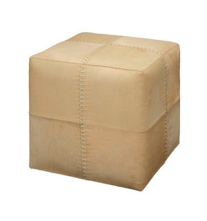 Jamie Young Co. Cream Hide Ottoman With Tonal Hand-Stitching — Versatile Hair-On-Hide Accent Seat, Footrest, DéCor Surface 16"H x 16"W x 16"D 20OTTO-SMCR