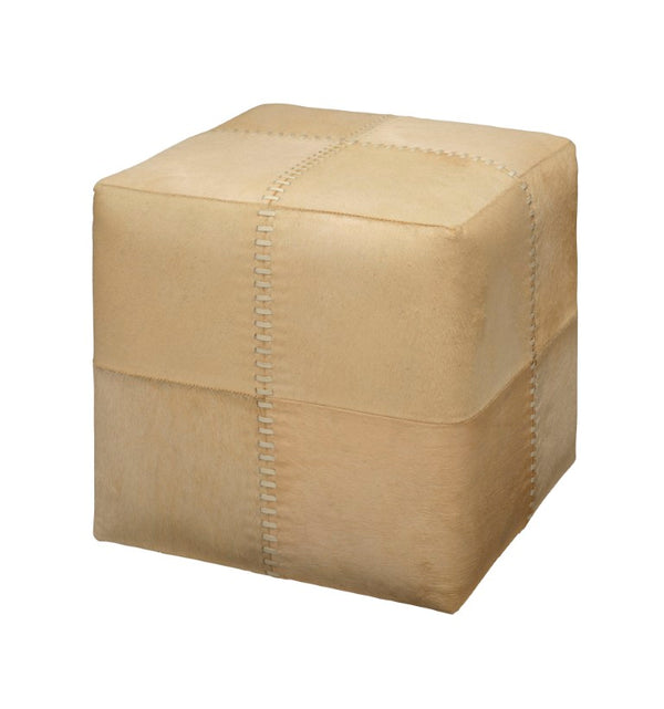 Jamie Young Co. Cream Hide Ottoman With Tonal Hand-Stitching — Versatile Hair-On-Hide Accent Seat, Footrest, DéCor Surface 16"H x 16"W x 16"D 20OTTO-SMCR