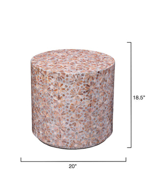 Jamie Young Co. Marigold Hand-Inlaid Mother-Of-Pearl Side Table In Blush Marigold Glow, Lacquered Coastal Glam Accent 20MARI-STMOP