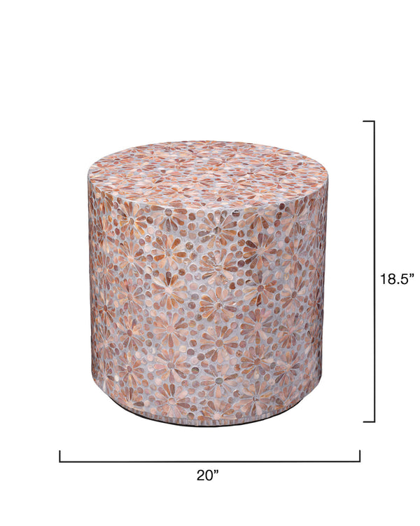 Jamie Young Co. Marigold Hand-Inlaid Mother-Of-Pearl Side Table In Blush Marigold Glow, Lacquered Coastal Glam Accent 20MARI-STMOP