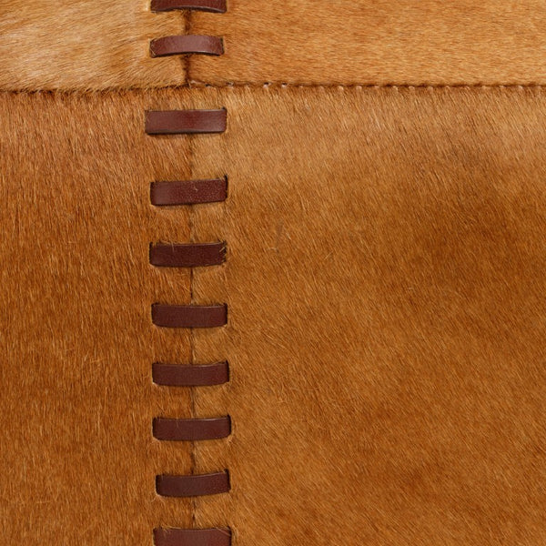 Jamie Young Co. Saddle Hair-On-Hide Ottoman With Hand-Stitched Leather Accents, Multi-Use Footstool & Extra Seating 16"H x 16"W x 16"D 20OTTO-SMSA