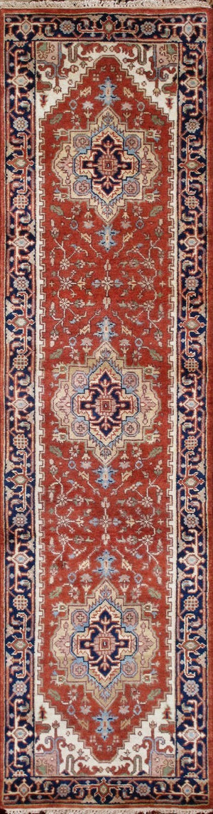 Pasargad Pasargad Serapi Hand-Knotted Wool Runner Rug in Rust & Navy – Timeless Patina, Durable Soft Weave 2' 6'' X 8' 0'' PB-10B RNR 2.6x8