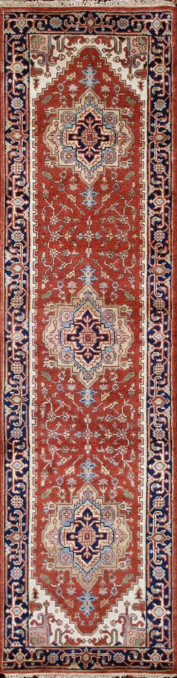 Pasargad Pasargad Serapi Hand-Knotted Wool Runner Rug in Rust & Navy – Timeless Patina, Durable Soft Weave 2' 6'' X 8' 0'' PB-10B RNR 2.6x8
