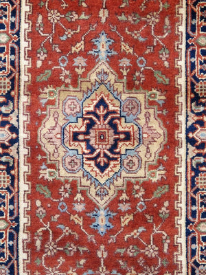 Pasargad Pasargad Serapi Hand-Knotted Wool Runner Rug in Rust & Navy – Timeless Patina, Durable Soft Weave 2' 6'' X 8' 0'' PB-10B RNR 2.6x8