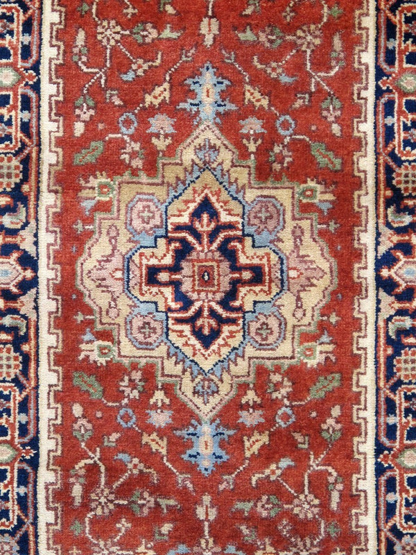 Pasargad Pasargad Serapi Hand-Knotted Wool Runner Rug in Rust & Navy – Timeless Patina, Durable Soft Weave 2' 6'' X 8' 0'' PB-10B RNR 2.6x8